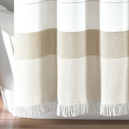 Stripe Yarn Dyed Tassel Fringe Woven Cotton Shower Curtain