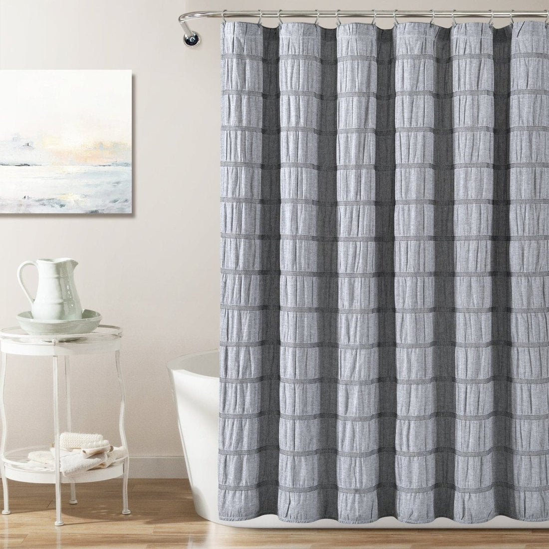 Waffle Stripe Woven Cotton Shower Curtain