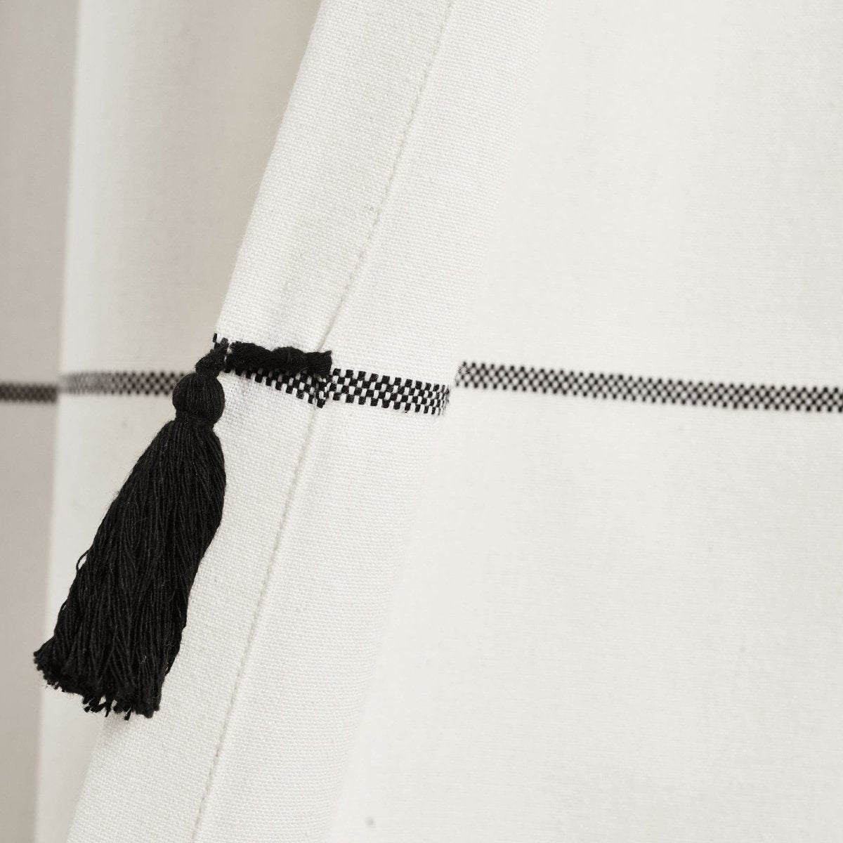 Farmhouse Boho Stripe Woven Tassel Yarn Dyed Recycled Cotton Blend Window Curtain Panel Sets
