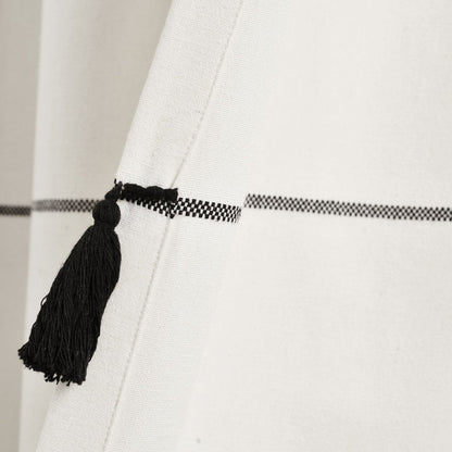 Farmhouse Boho Stripe Woven Tassel Yarn Dyed Recycled Cotton Blend Window Curtain Panel Sets