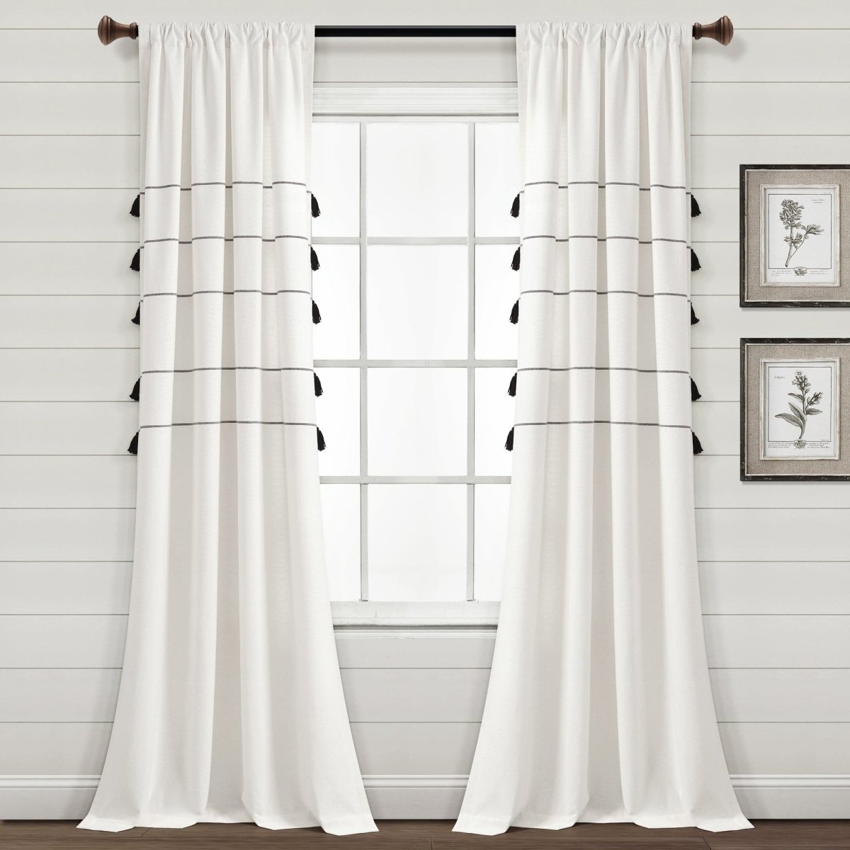 Farmhouse Boho Stripe Woven Tassel Yarn Dyed Recycled Cotton Blend Window Curtain Panel Sets