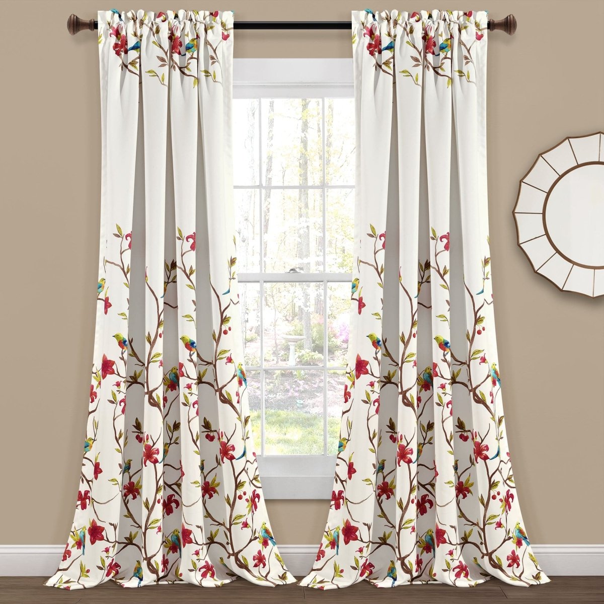 Neela Birds Light Filtering Window Curtain Panel Sets