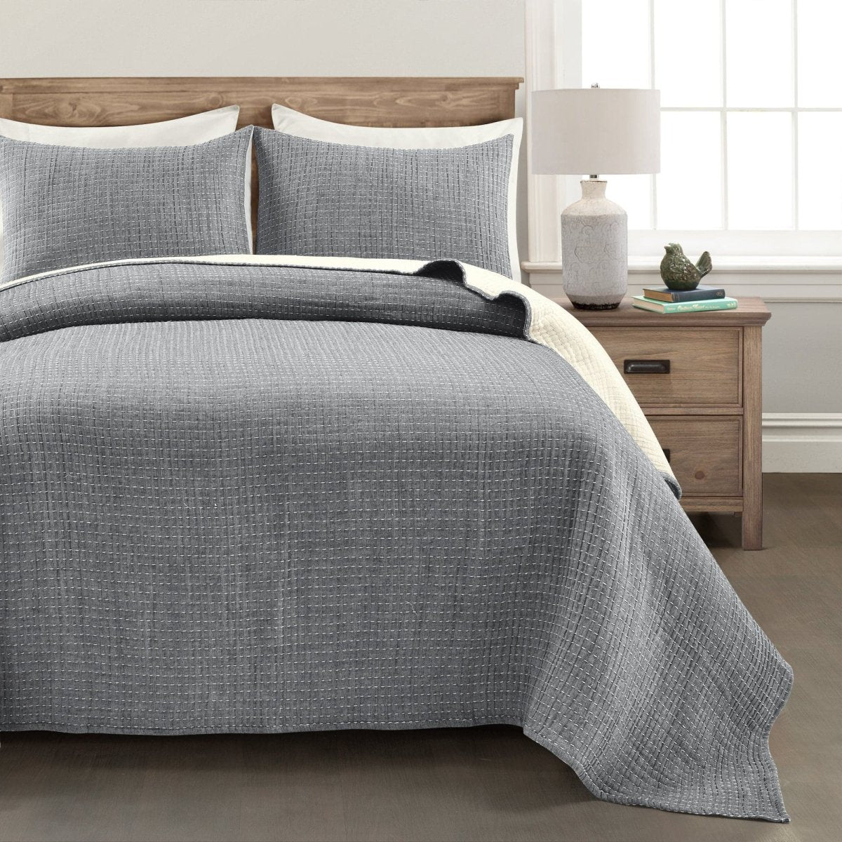 Solid Kantha Pick Stitch Yarn Dyed Cotton Woven Quilt Sets - 5 Colors
