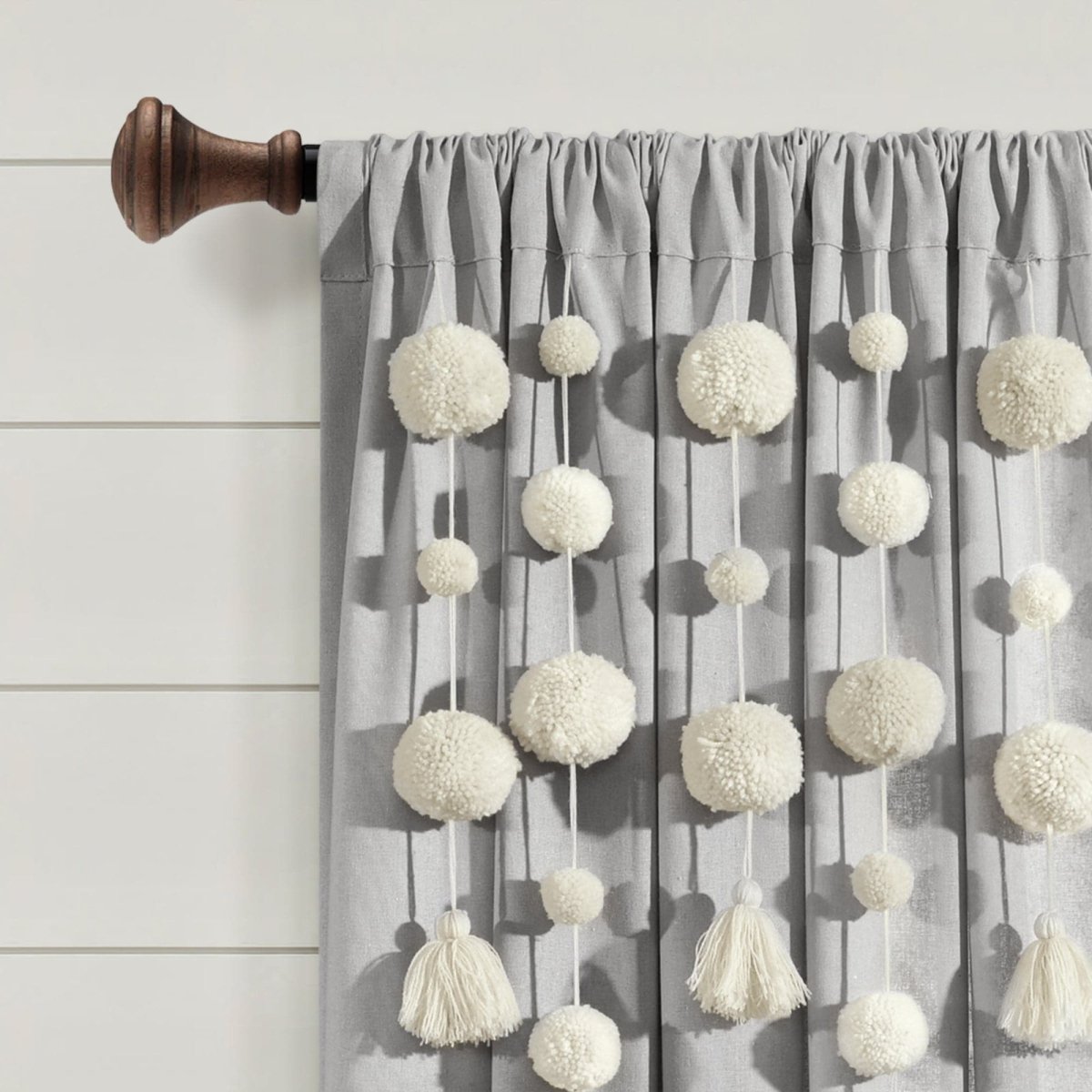 Boho Pom Pom Tassel Faux Linen Window Curtain Panels
