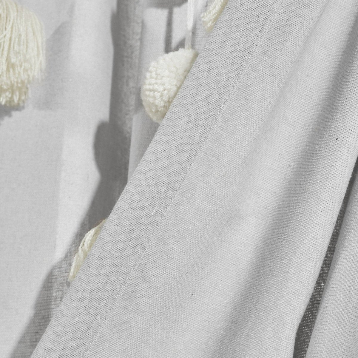 Boho Pom Pom Tassel Faux Linen Window Curtain Panels