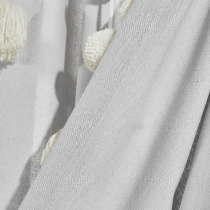 Boho Pom Pom Tassel Faux Linen Window Curtain Panels