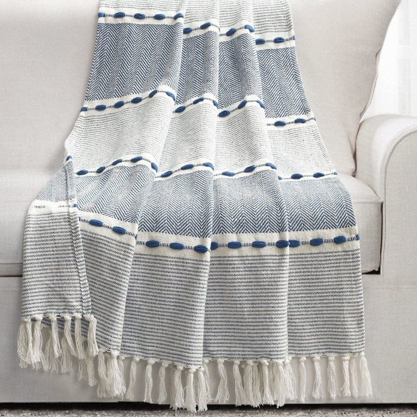 Herringbone Stripe Yarn Dyed Cotton Woven Tassel Throw