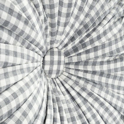 Gingham Check Yarn Dyed Pleated Round Pillow