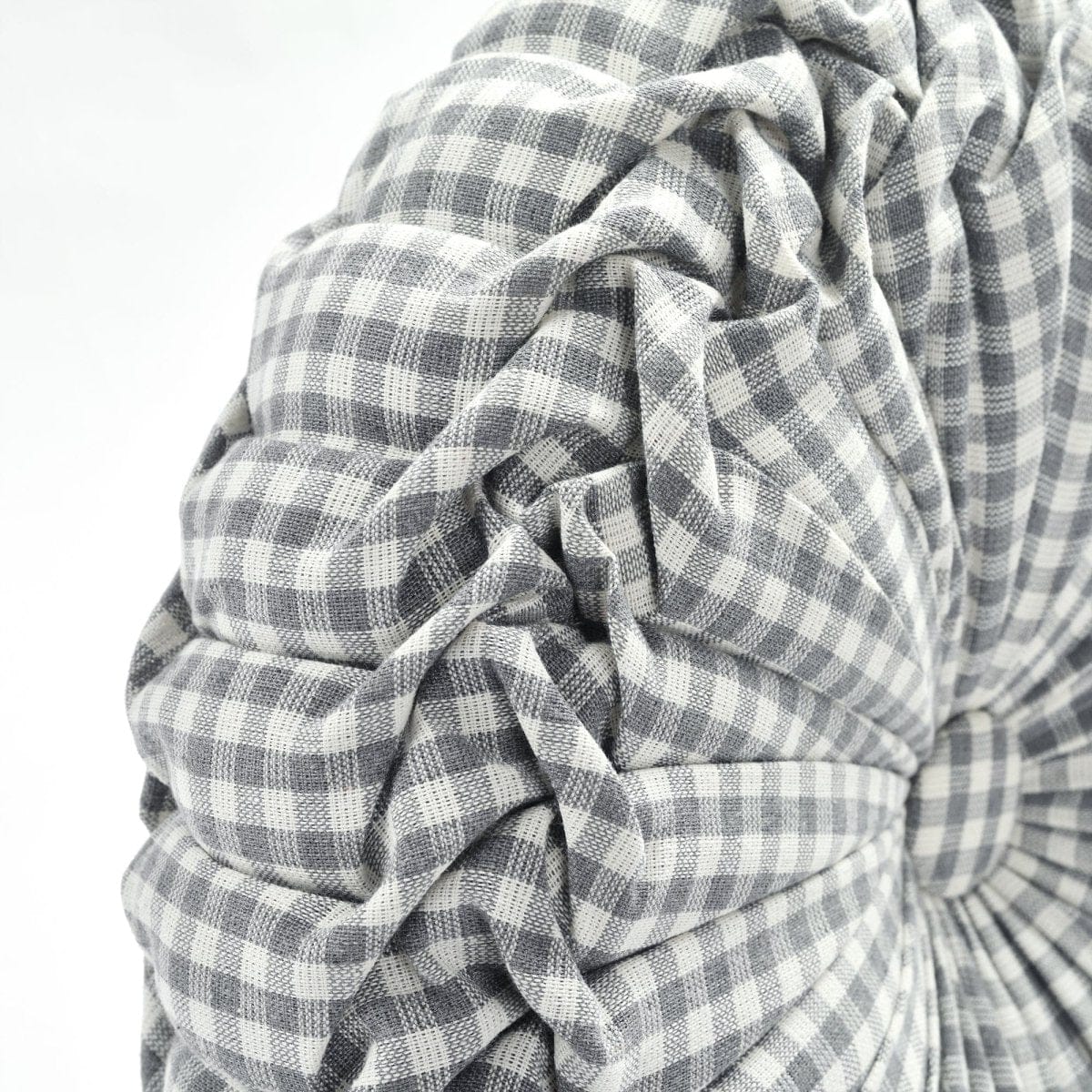 Gingham Check Yarn Dyed Pleated Round Pillow