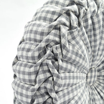 Gingham Check Yarn Dyed Pleated Round Pillow