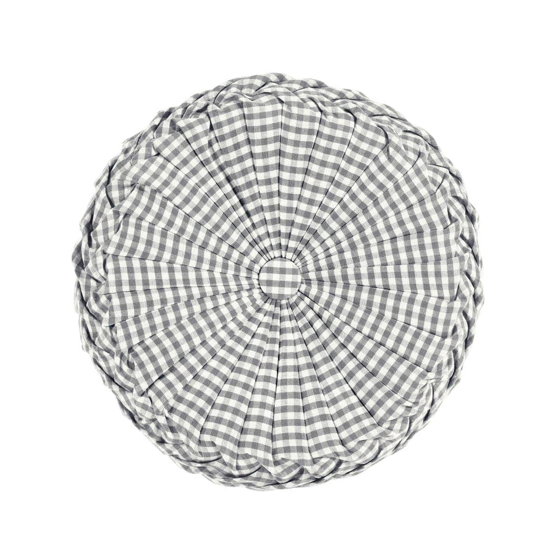 Gingham Check Yarn Dyed Pleated Round Pillow