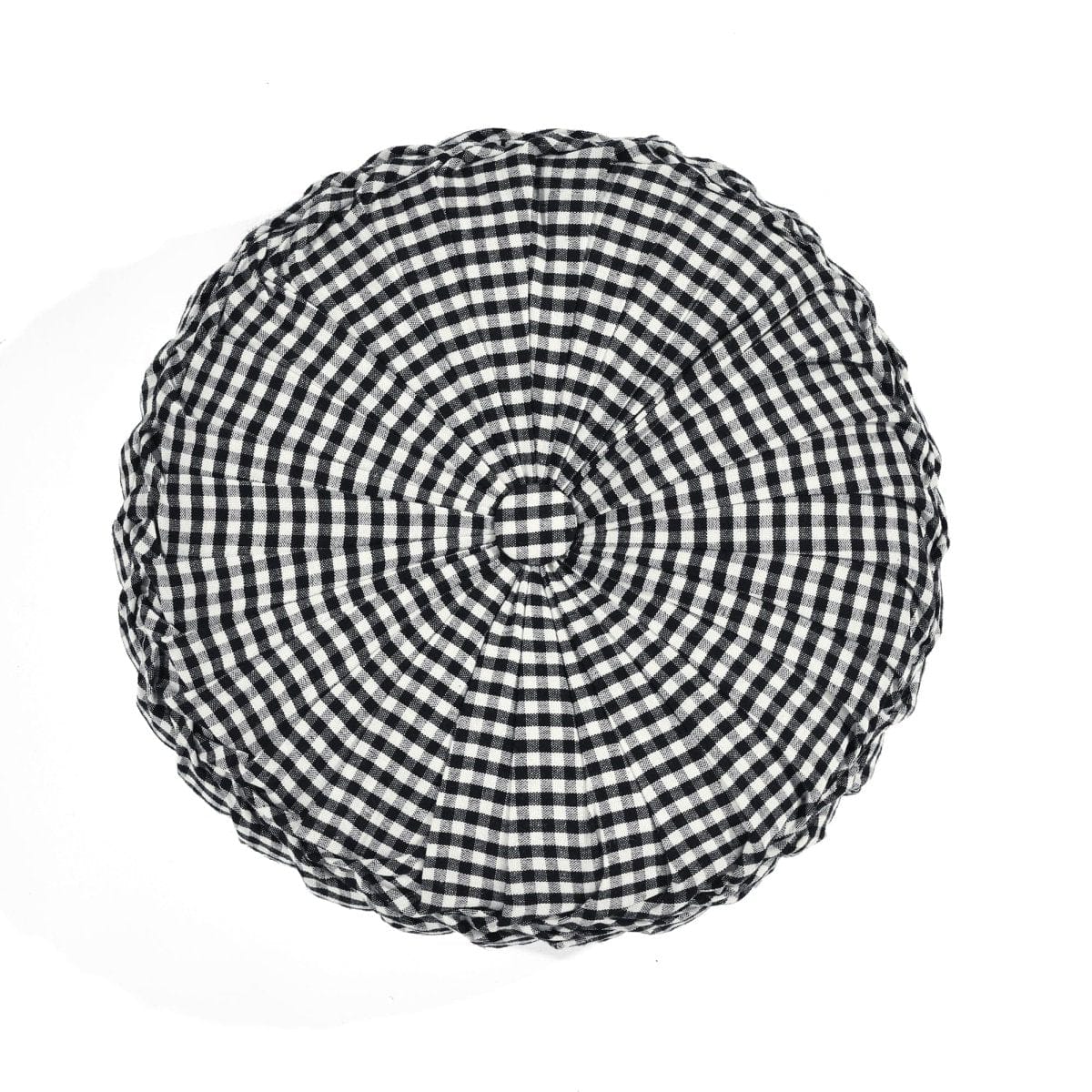 Gingham Check Yarn Dyed Pleated Round Pillow