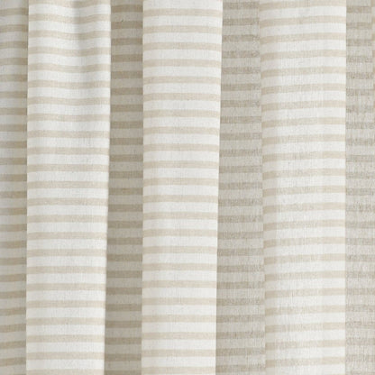 Boho-Coastal Horizontal Ticking Stripe Tassel Window Curtain Panel Sets