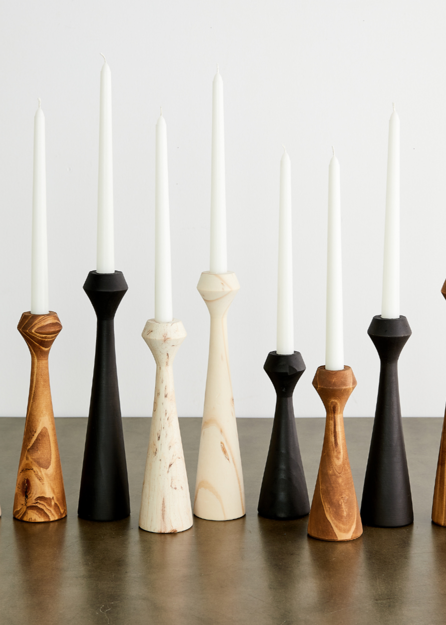 Tapered Diamond Wood Candle Holders