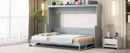 Queen Size Murphy Bed with Hydraulic Lift &amp; Desk Design - Gray