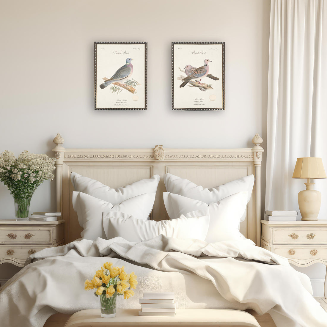 Turtle Doves in Silver-Beaded Frame - 24 x 18 inch