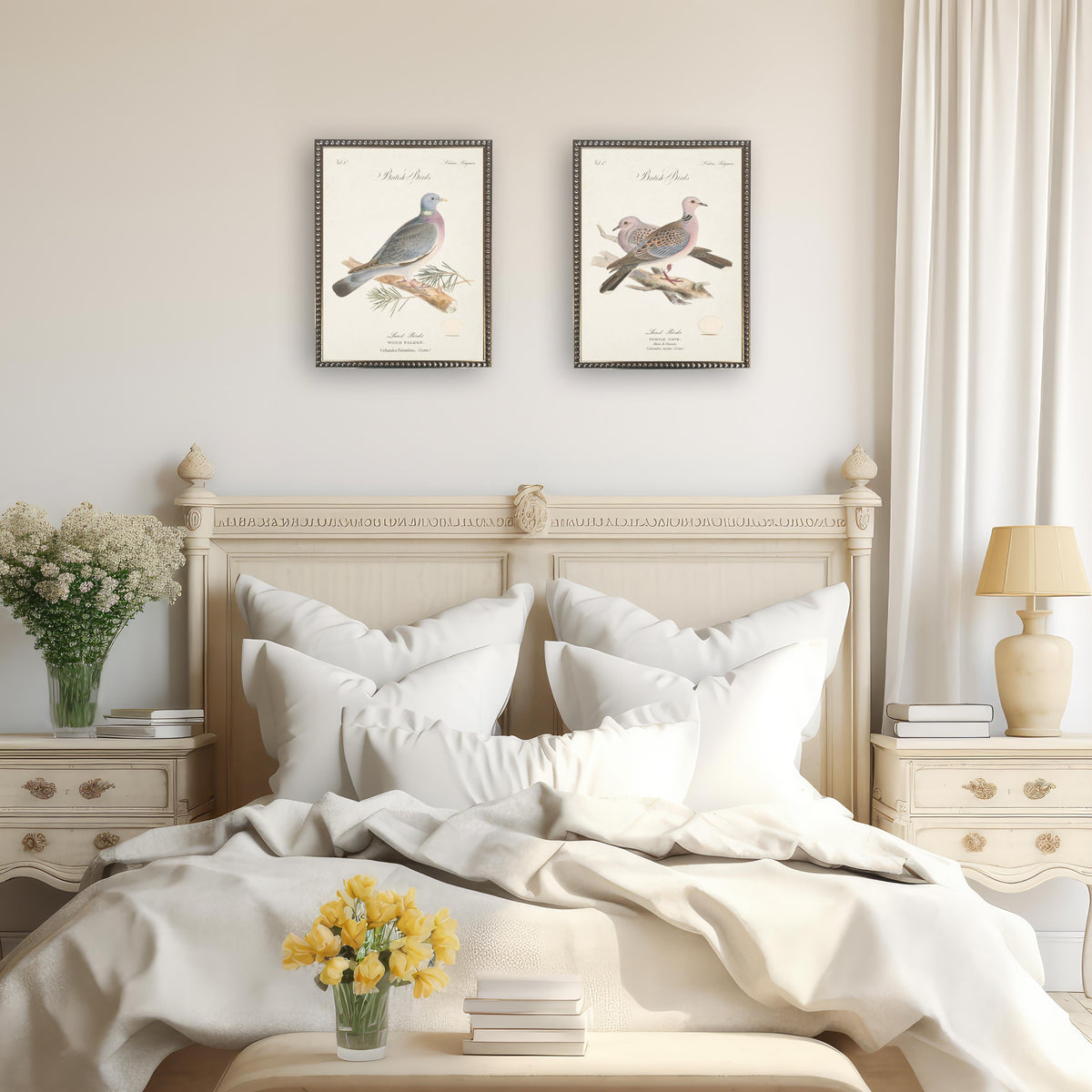 Turtle Doves in Silver-Beaded Frame - 24 x 18 inch