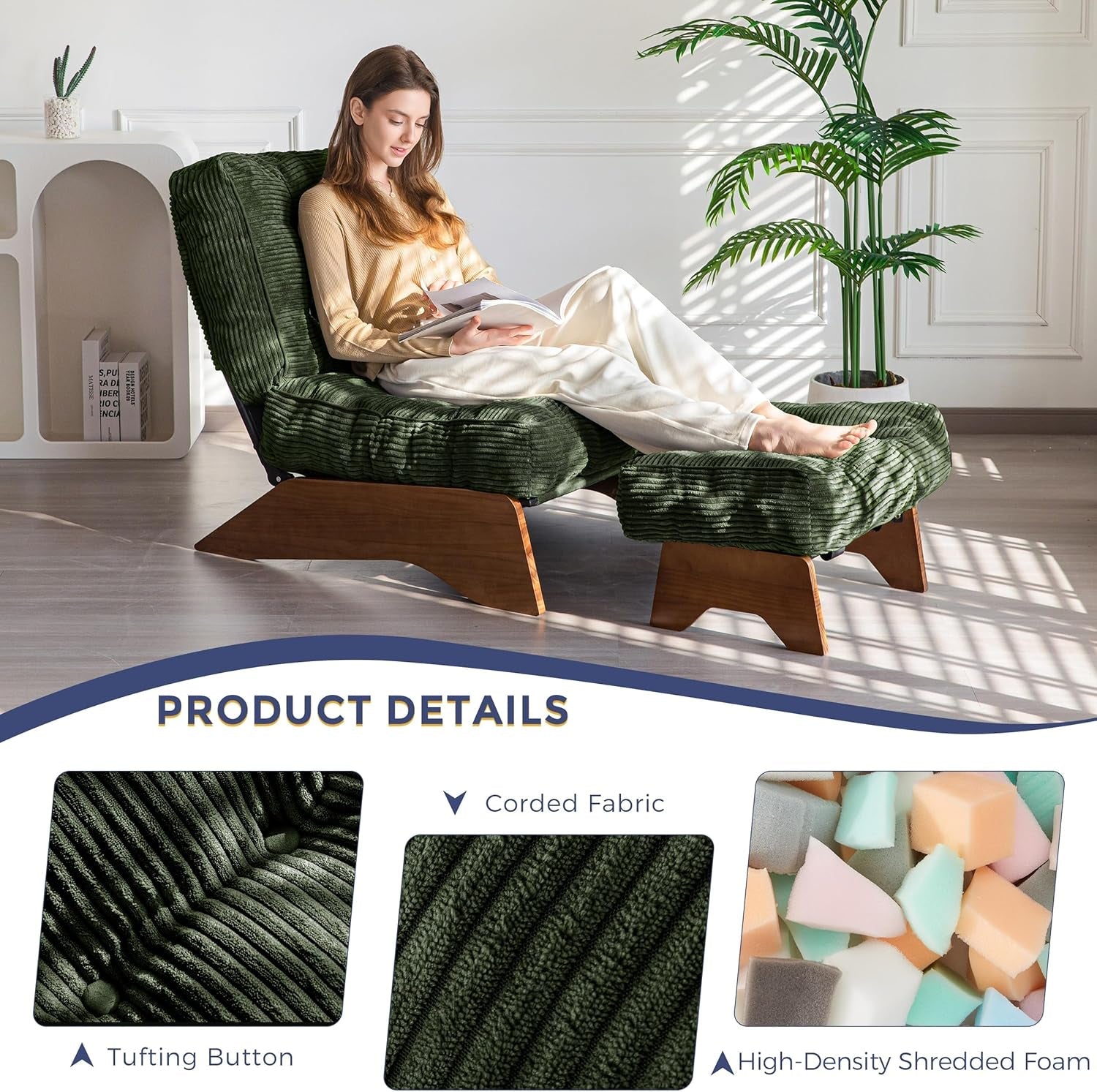 Adjustable Accent Chair With Ottoman in Green