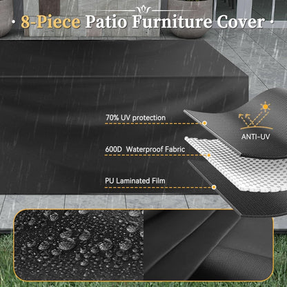 Eight Piece Outdoor Patio Furniture Set with Fire Pit