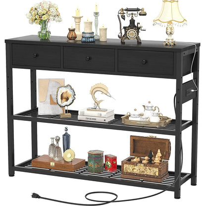 Black Console Table With USB Ports And Outlets
