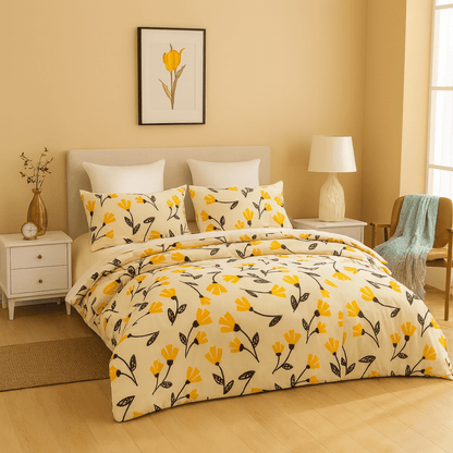 Yellow Fleur Duvet Cover Set w/ Pillow Cases