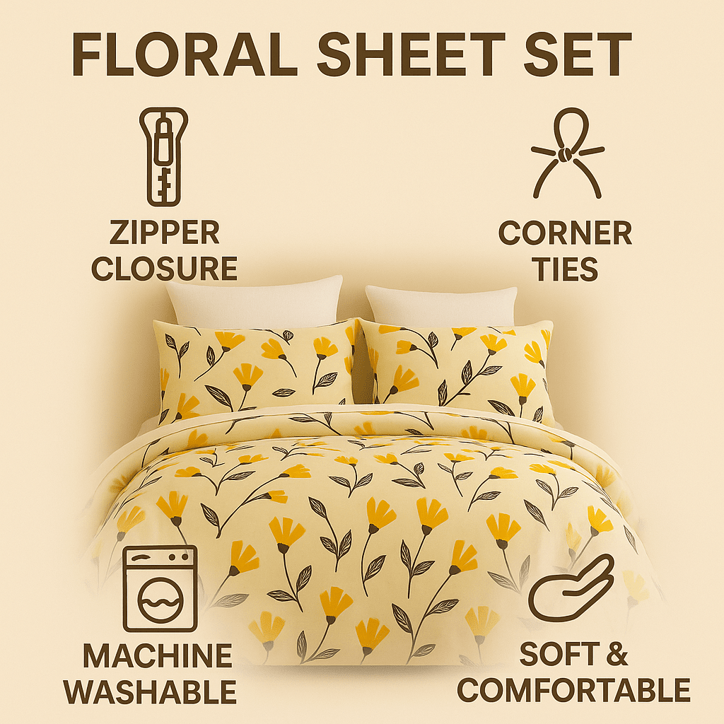 Yellow Fleur Duvet Cover Set w/ Pillow Cases