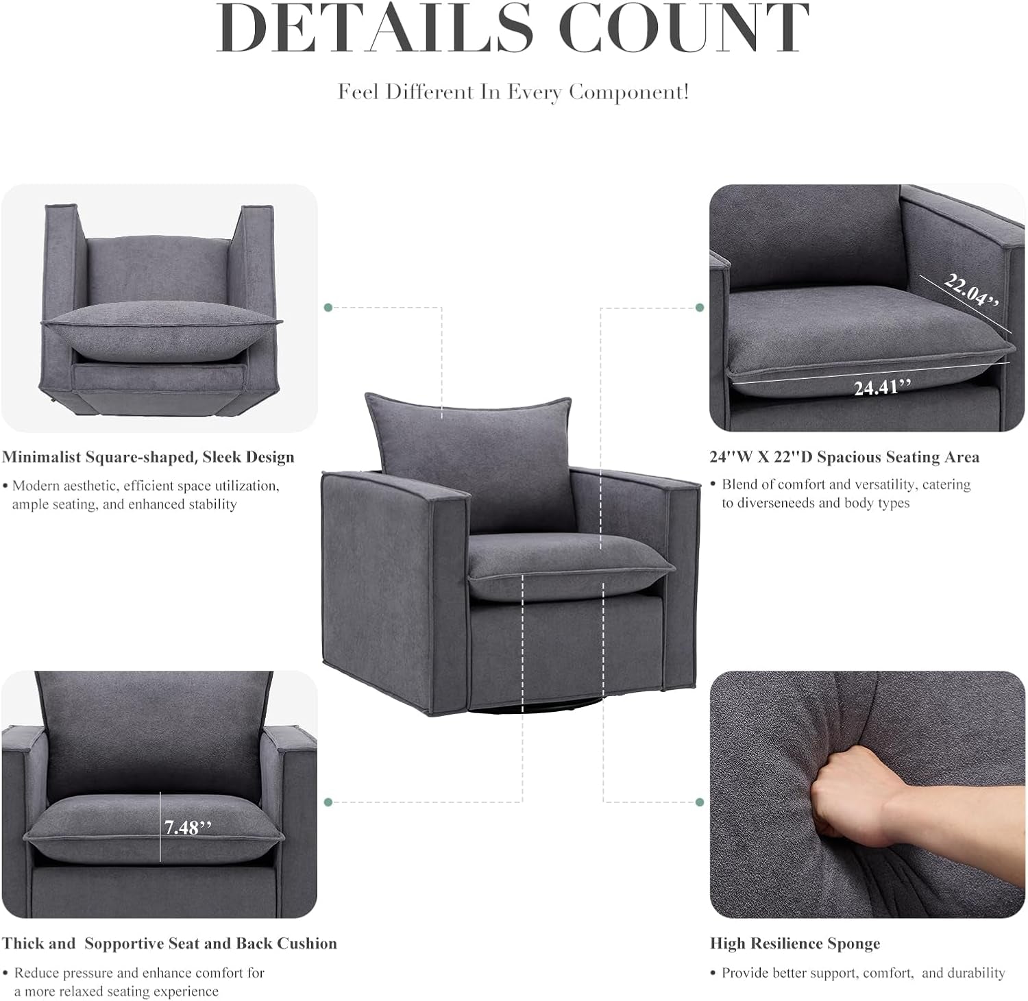 Charcoal Upholstered Swivel Accent Chair
