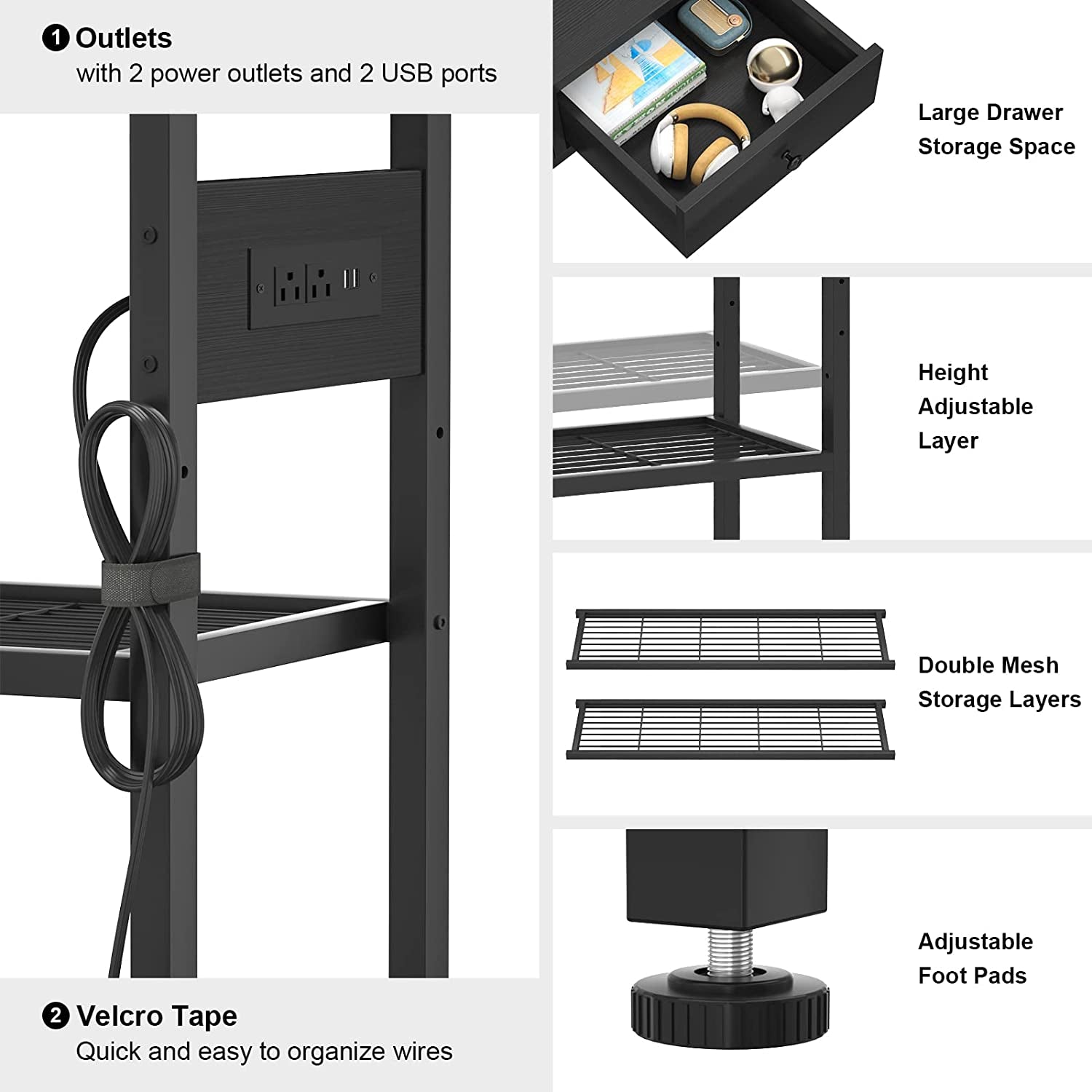 Black Console Table With USB Ports And Outlets