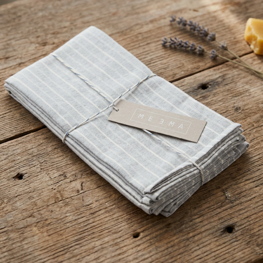 Grey Striped Cotton Napkin - Set Of 4