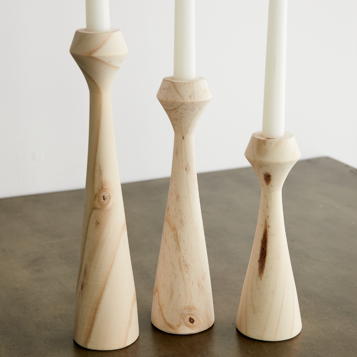 Tapered Diamond Wood Candle Holders