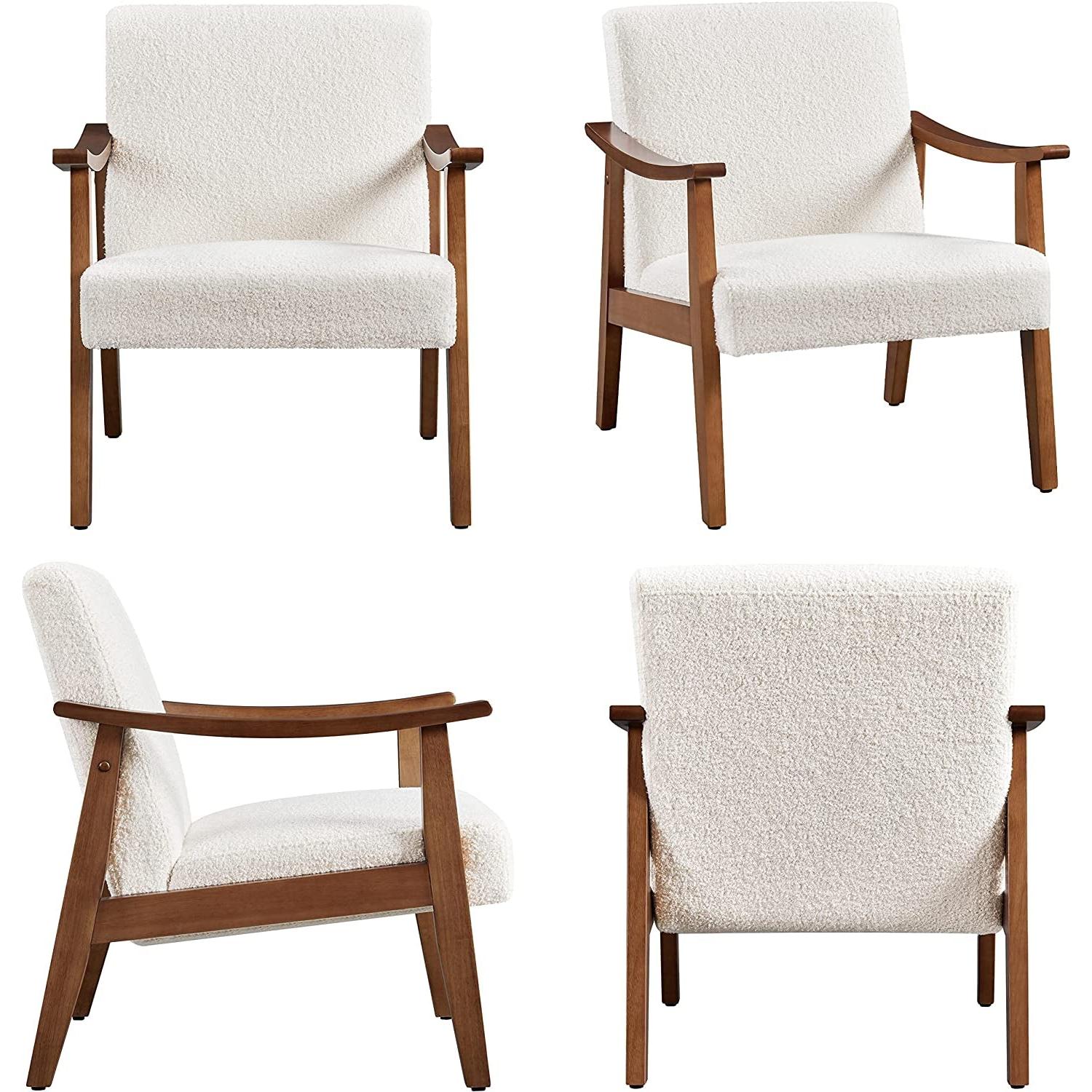 Boucle Accent Chair With Wooden Legs in Ivory