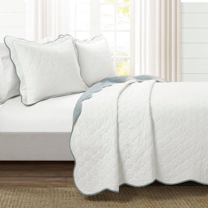 Coastal Chic Scalloped Edge Reversible Quilt 3 Piece Set
