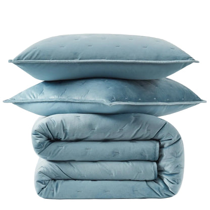 Haven Velvet Embroidered Stitch Cozy Super Soft Quilt 3 Piece Set
