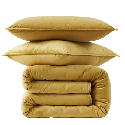 Haven Velvet Embroidered Stitch Cozy Super Soft Quilt 3 Piece Set
