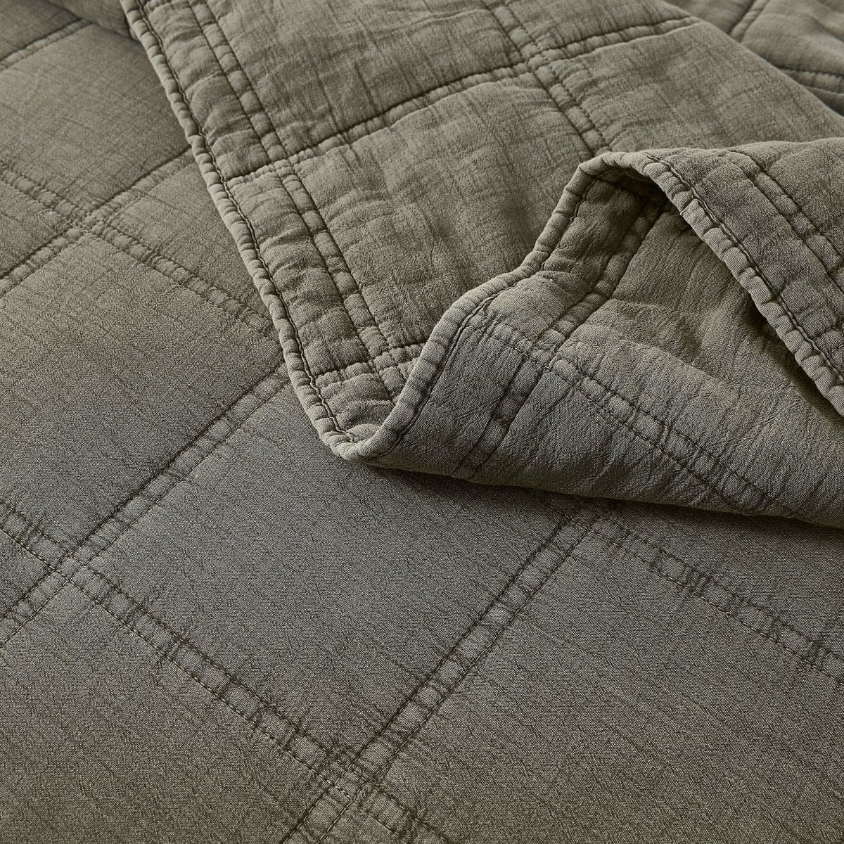 Logan Stone Washed Cotton Quilt 3 Piece Set - Sand, Faded Olive