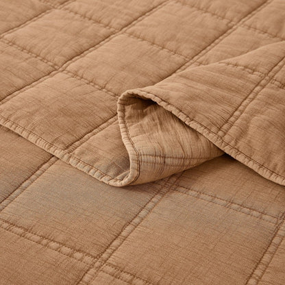 Logan Stone Washed Cotton Quilt 3 Piece Set - Sand, Faded Olive