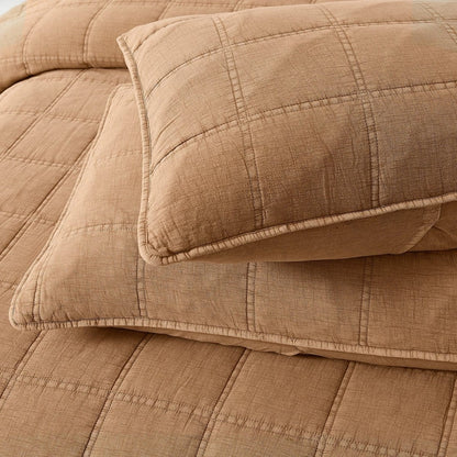 Logan Stone Washed Cotton Quilt 3 Piece Set - Sand, Faded Olive