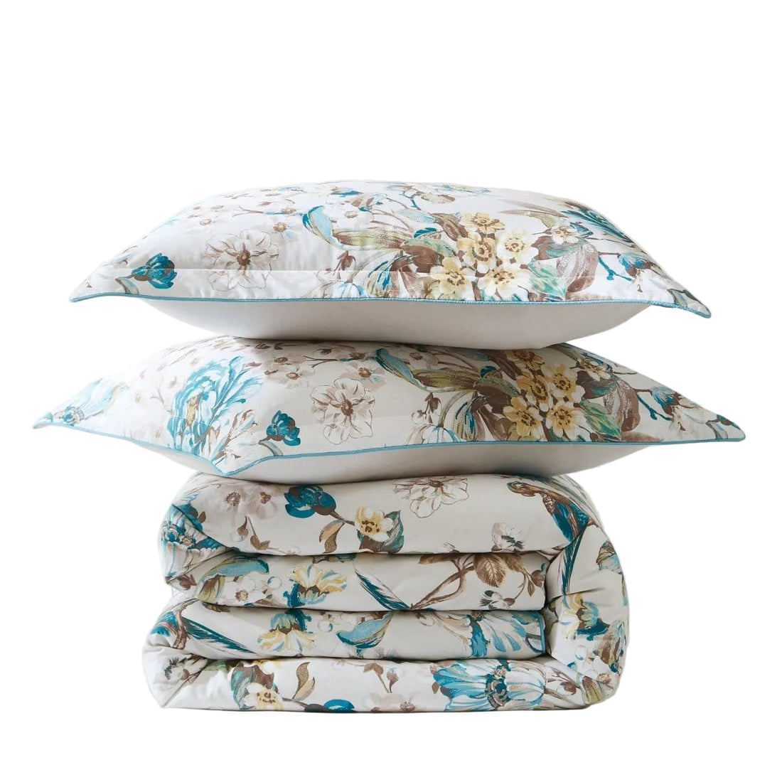 Bird And Hydrangea Reversible Cotton Duvet Cover Set