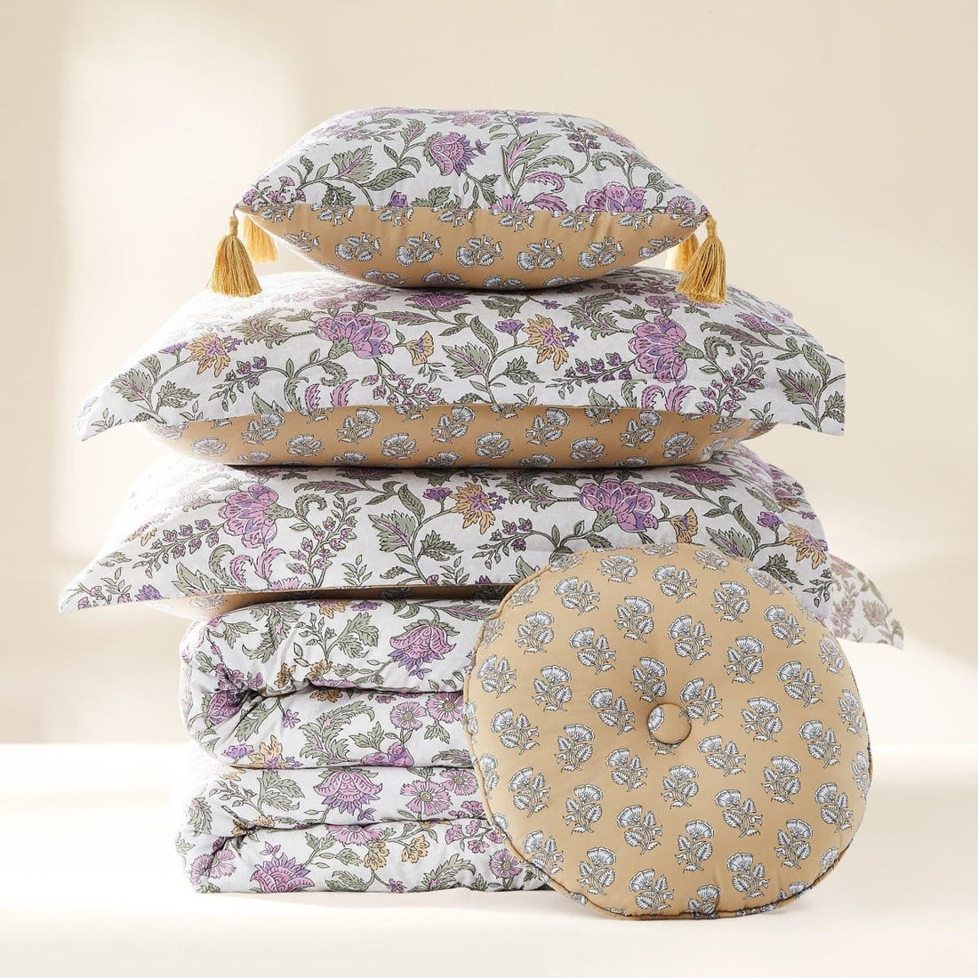 Lillian Block Print 5 Pc Reversible Comforter Set