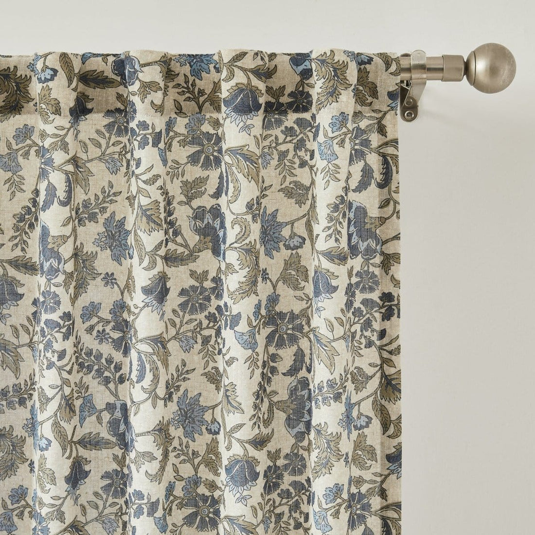Lillian Block Print Linen Textured Window Curtain Panels