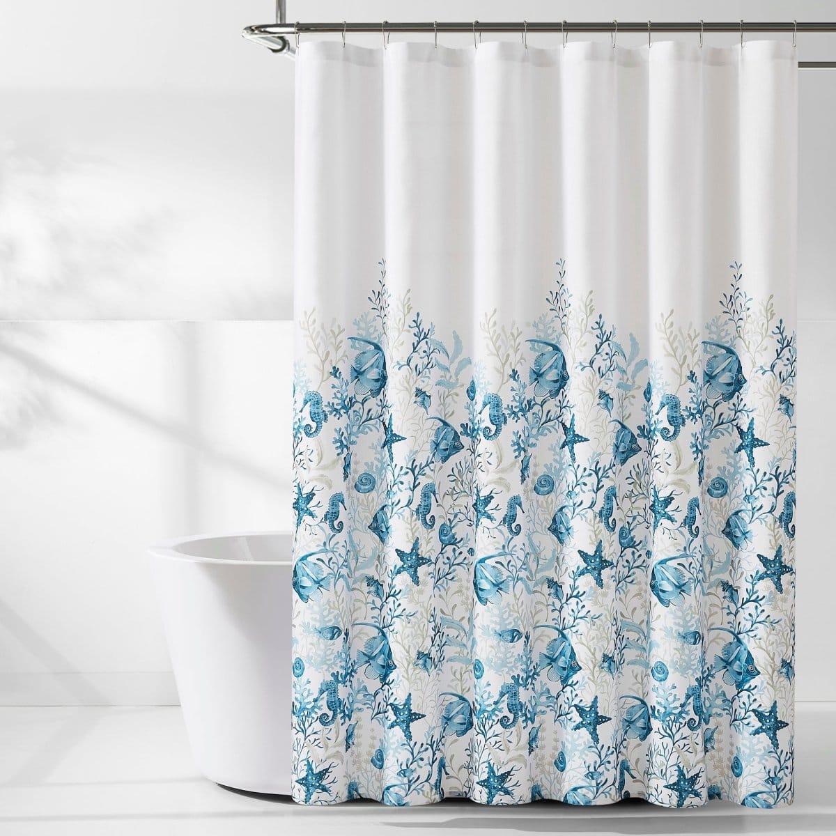 Oceana Watercolor Sea Life Linen Textured Shower Curtain