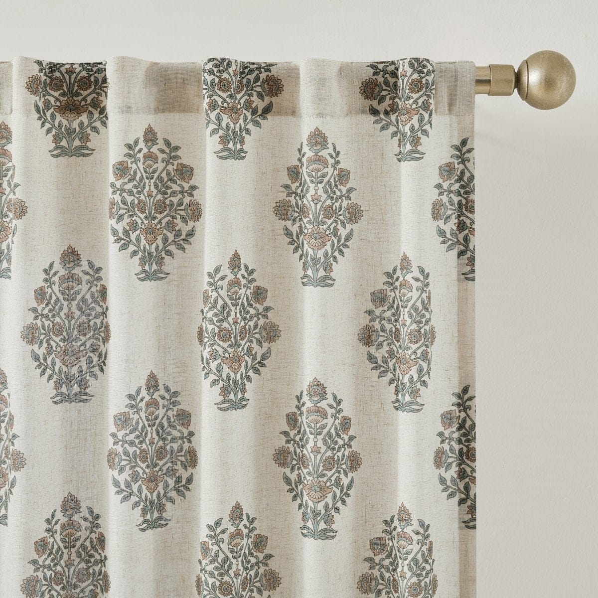 Sofia Flower Block Bouquet Linen Textured Window Curtain Panels