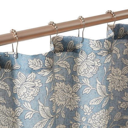 Zara Floral Block Linen Textured Shower Curtain