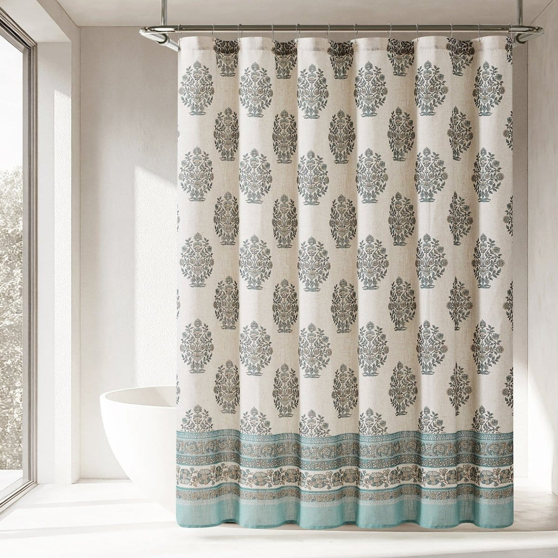 Sofia Flower Block Print Bouquet Shower Curtain