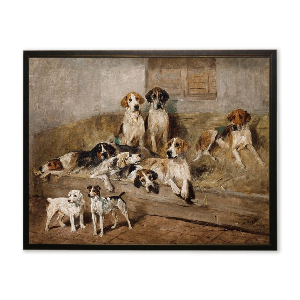 Resting Dogs in Copper and Black Frame - 24 x 18 inch