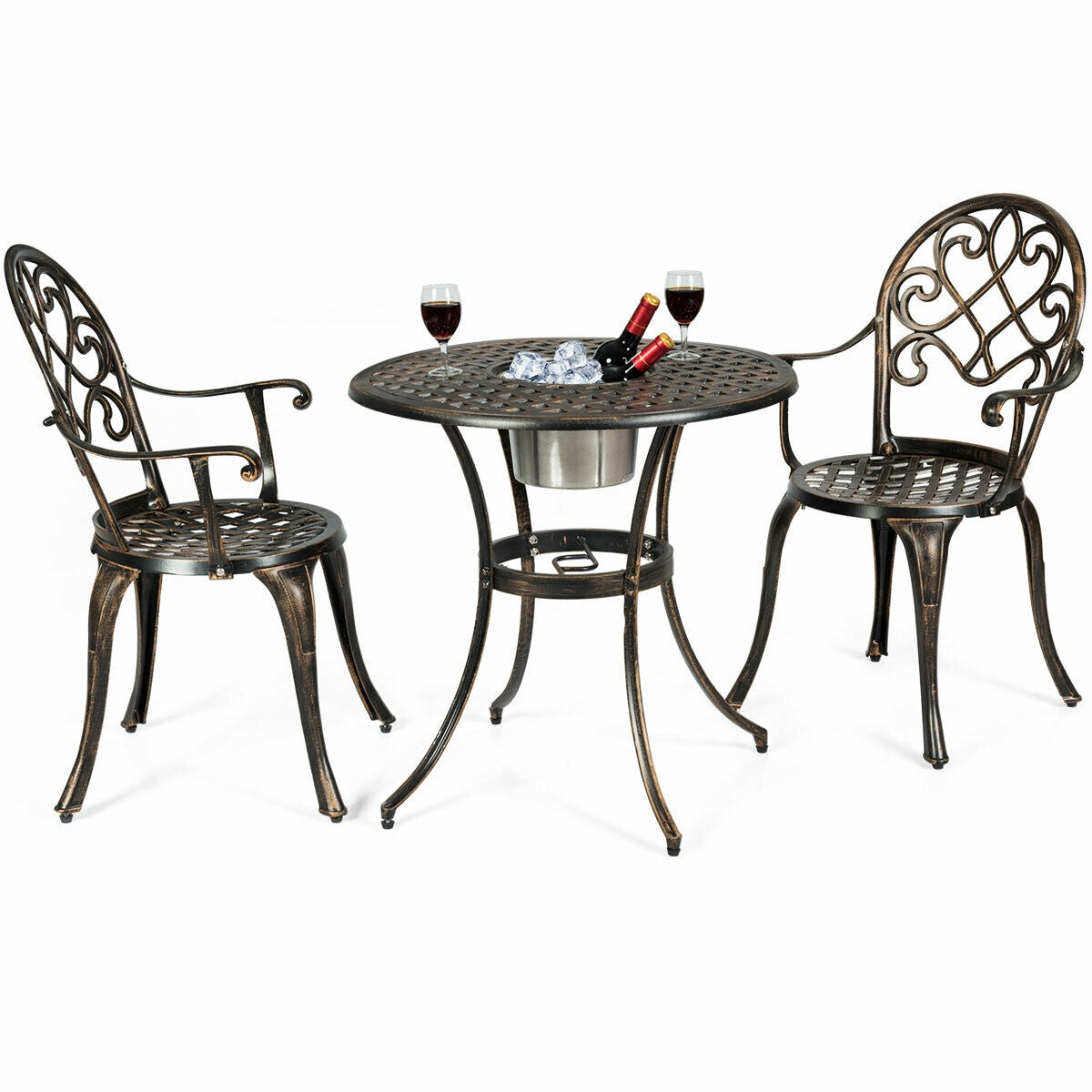 3 Piece Outdoor Bistro Set with Removable Ice Bucket