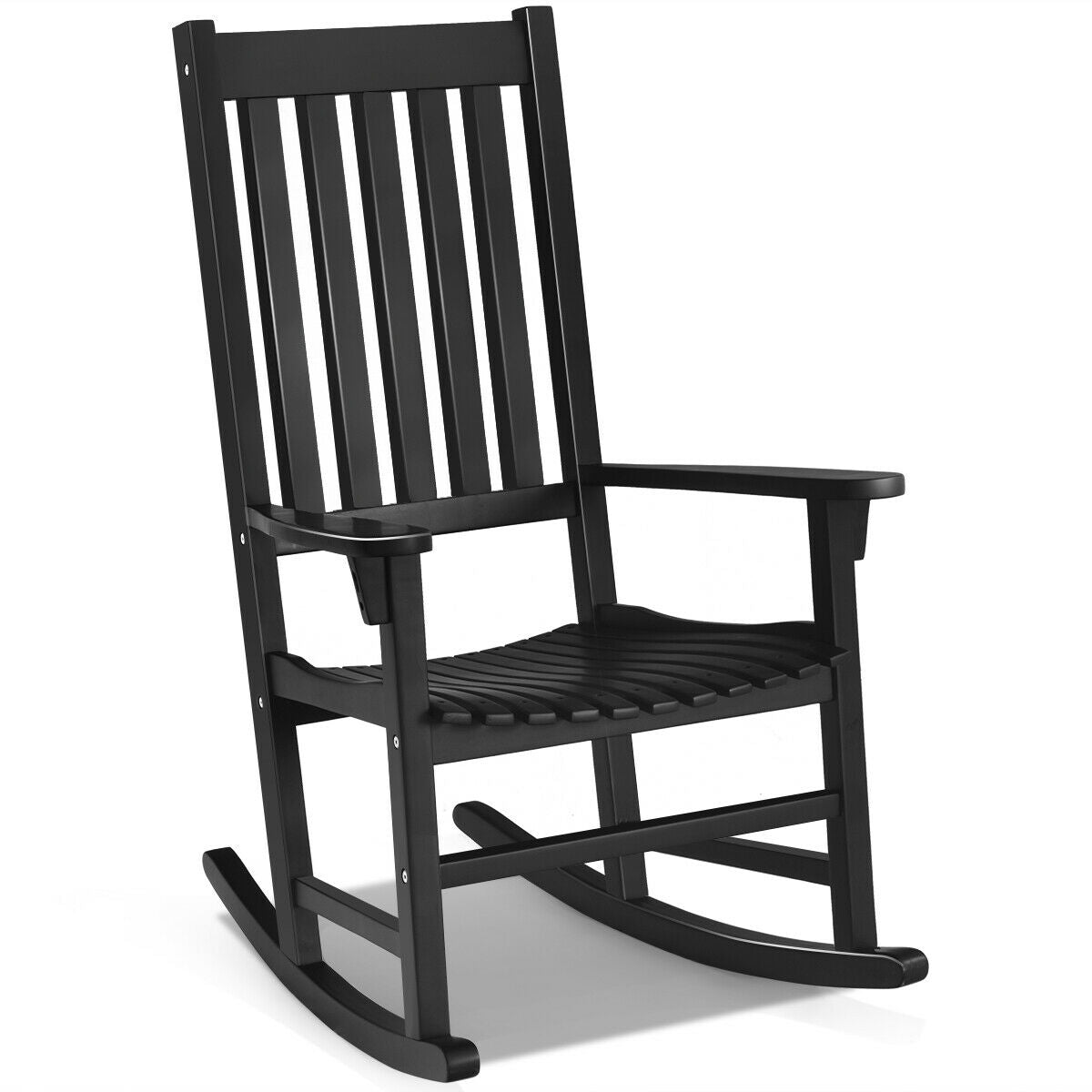 Indoor/Outdoor Wooden High Back Rocking Chair - Black, Natural, White