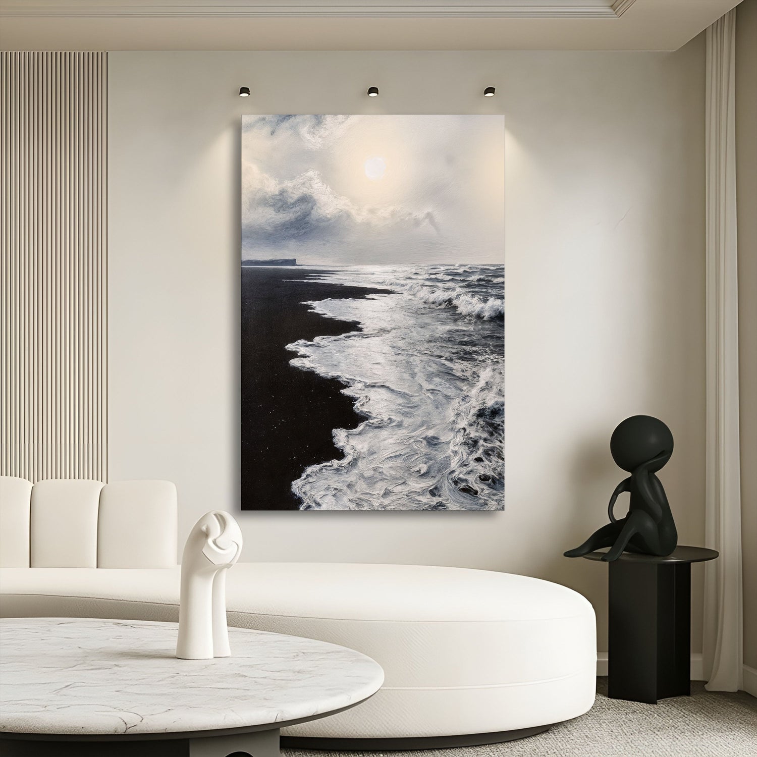 Black &amp; White Waves Abstract  Wall Art