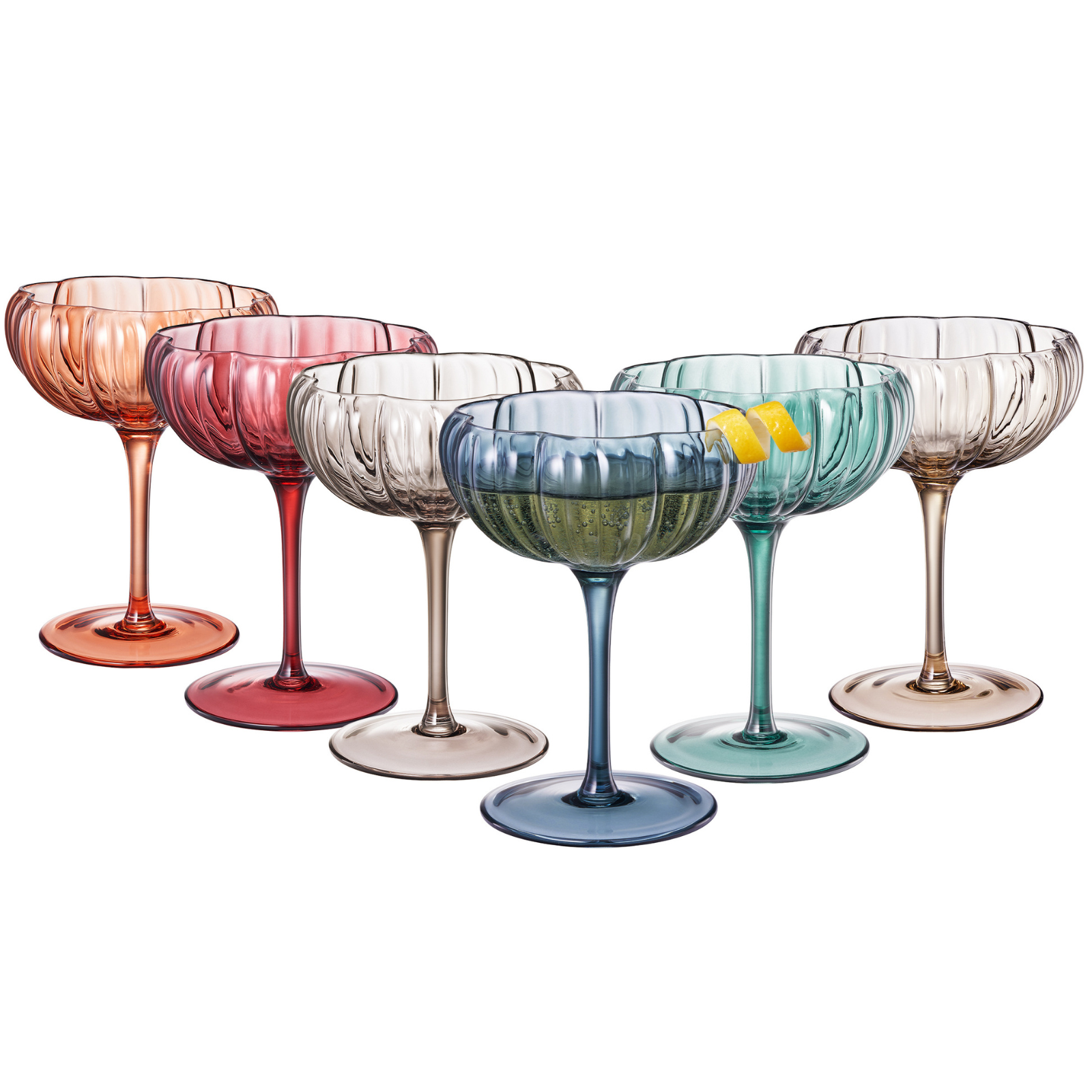 Flower Coupe Cocktail Colored Glasses | Set of 6 | Muted
