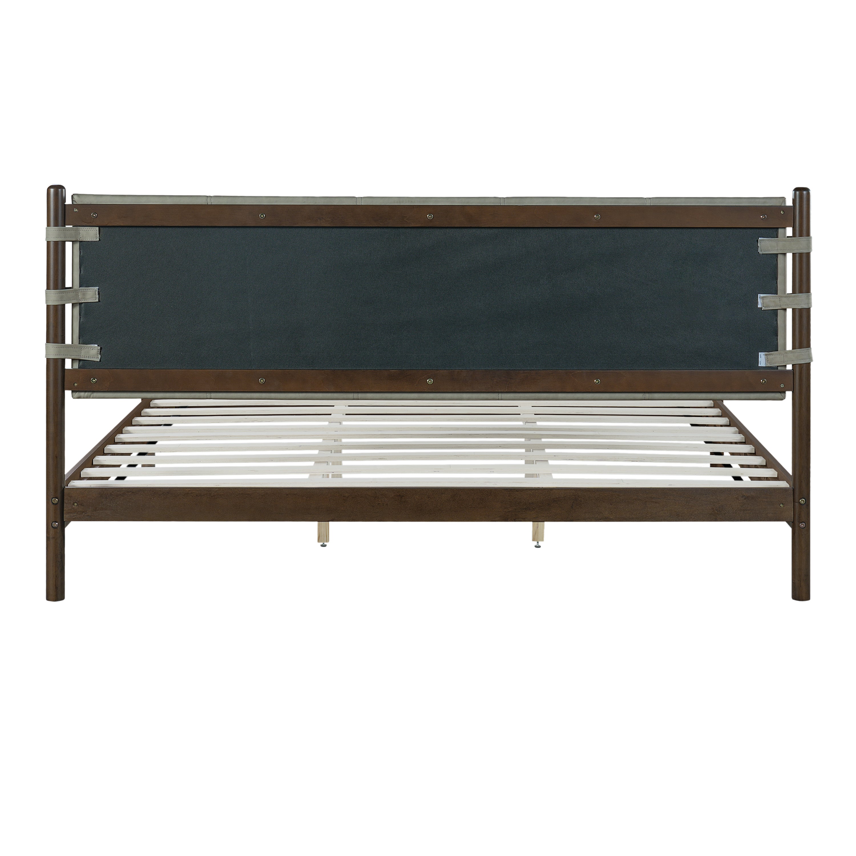 Modern King Bed Frame Set with 2 Nightstands - Gray/Walnut